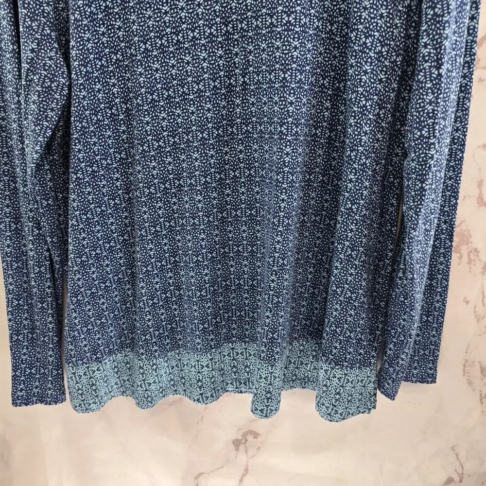 J Jill Shirt Womens Large Blue Long Sleeve Wearever Navy Geometric